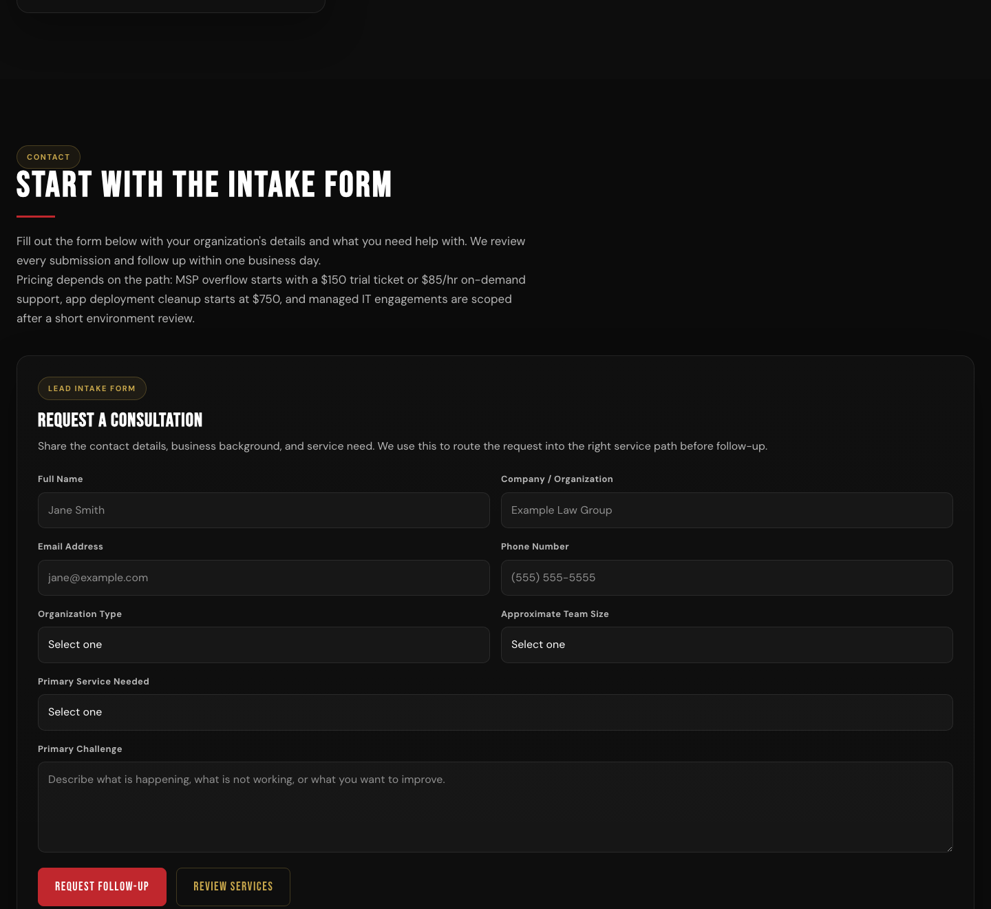 Production contact form used during Codex smoke testing