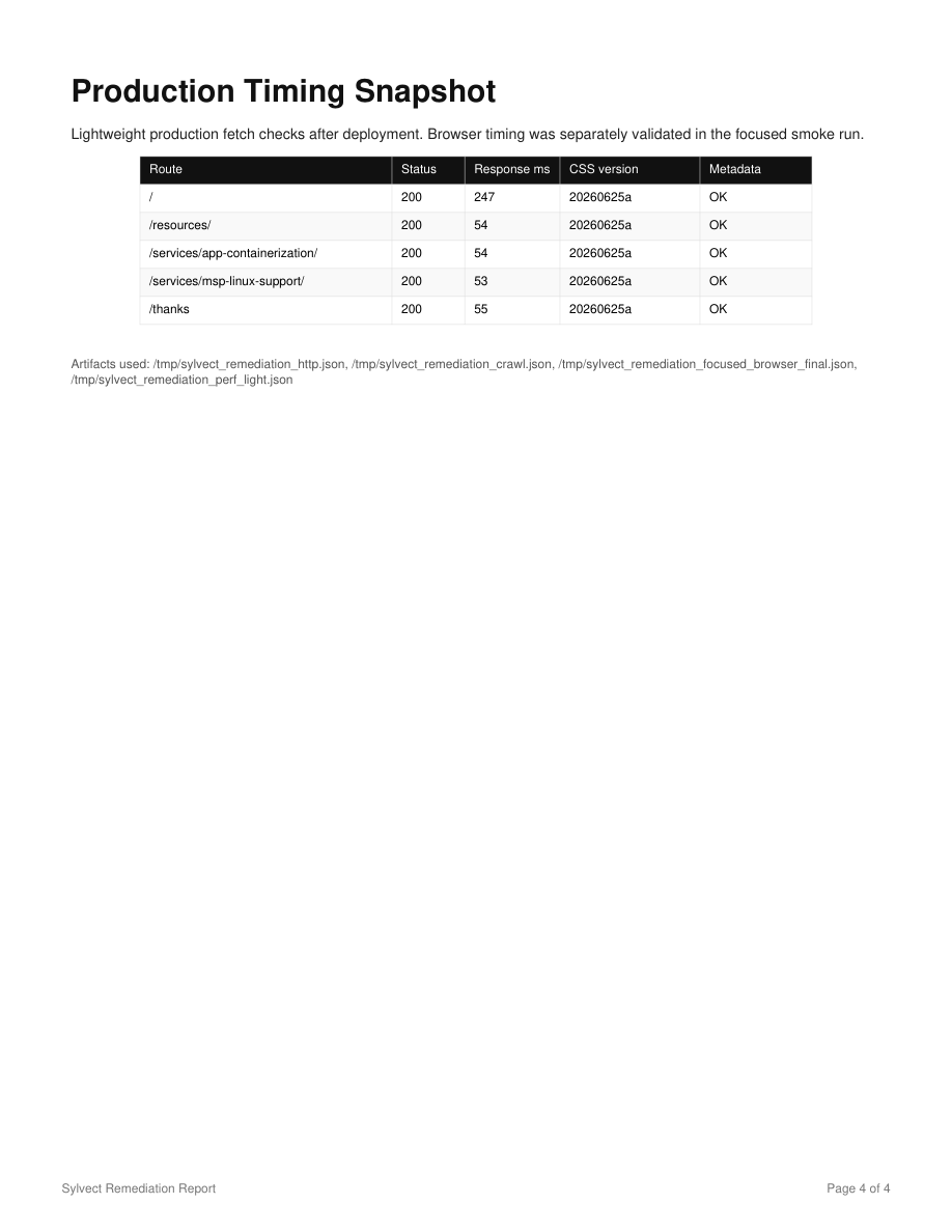 Production deployment and timing verification evidence